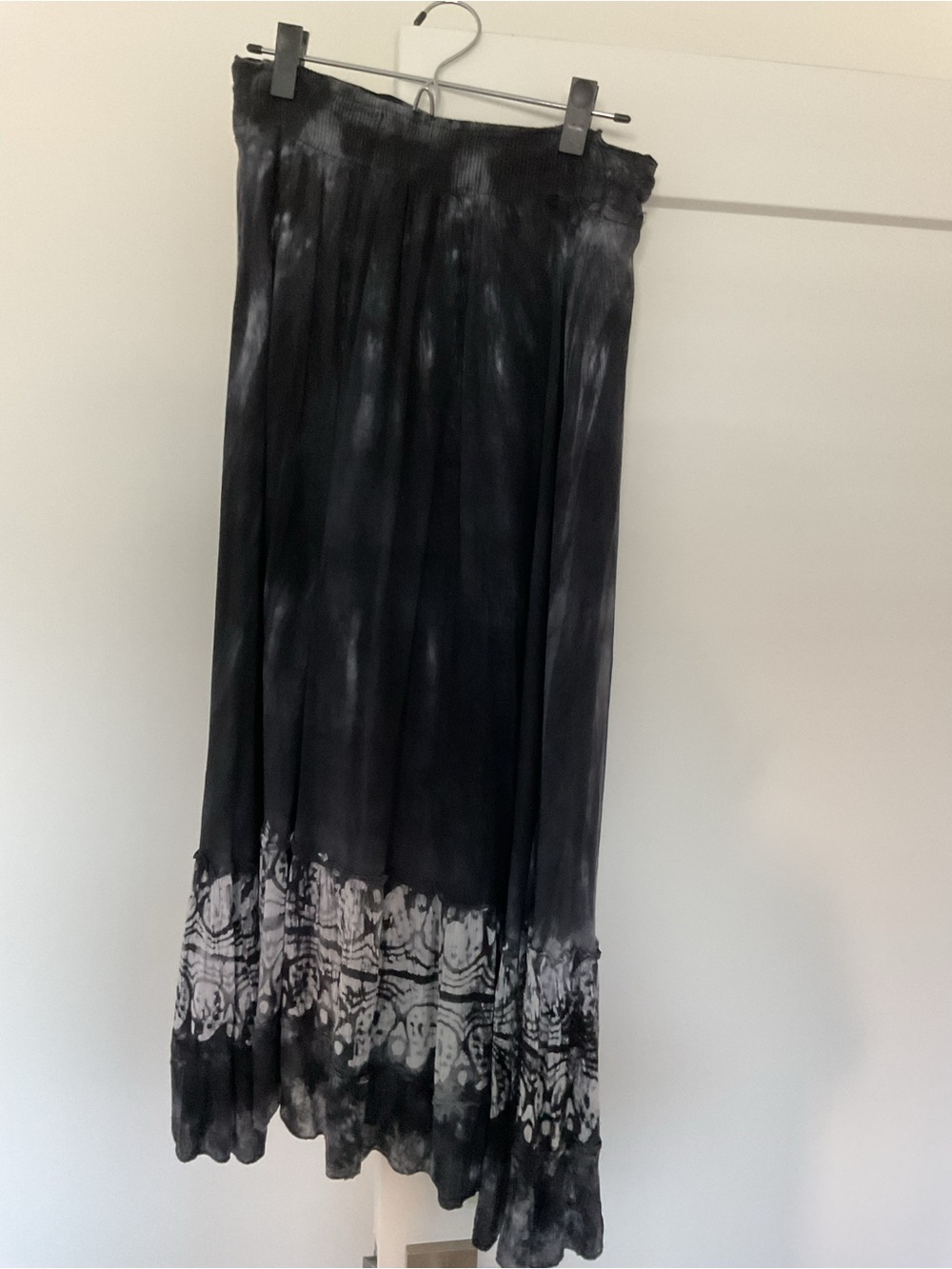 India Boutique Black and Gray Tie-Dye Maxi Skirt with Batik border - Picture 2 of 4
